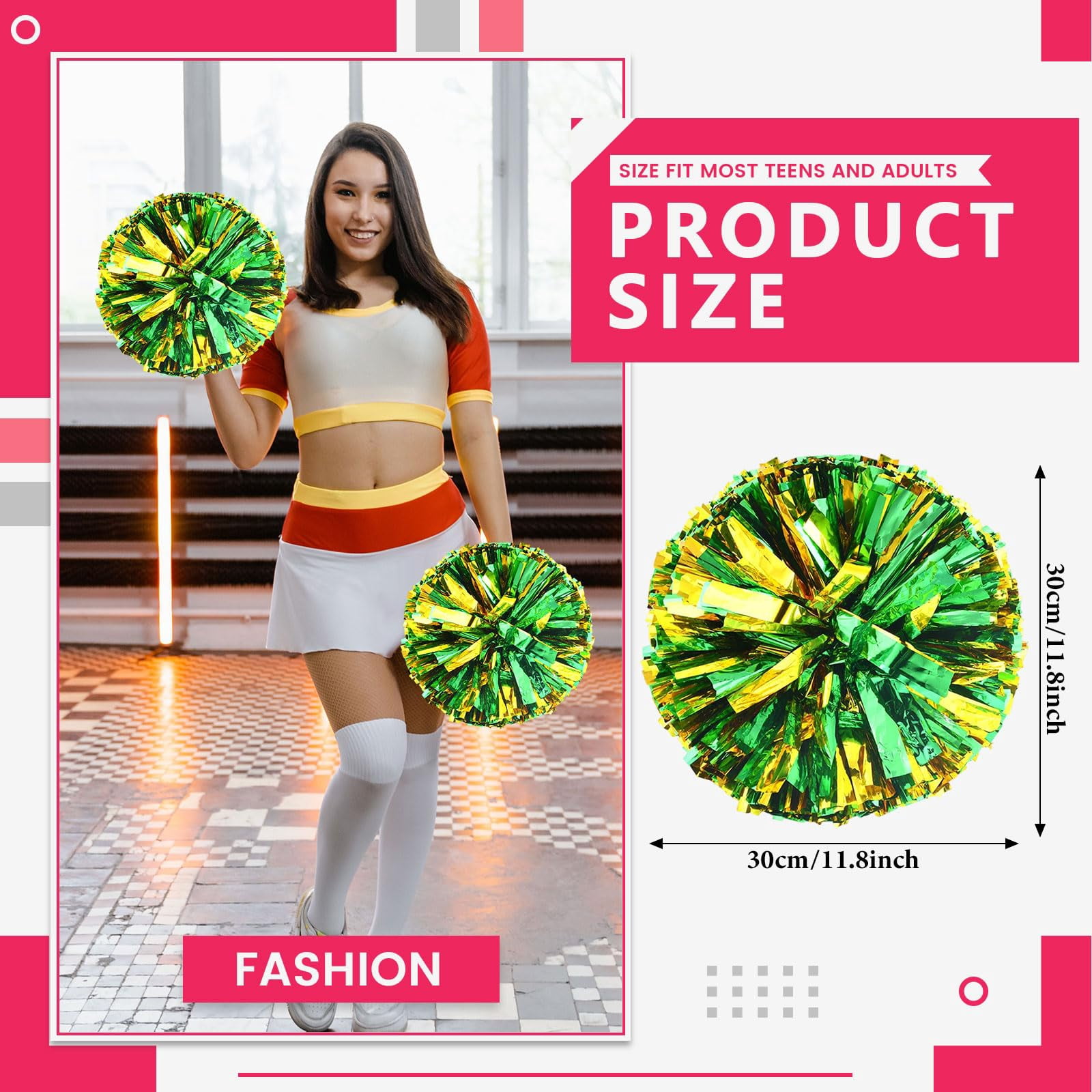 Pom Poms Cheer 22 Pcs with Four Finger Handle, Cheerleading Handheld Squad Pompoms for Sports Team Cheer Spirit Games Dance Party Adults