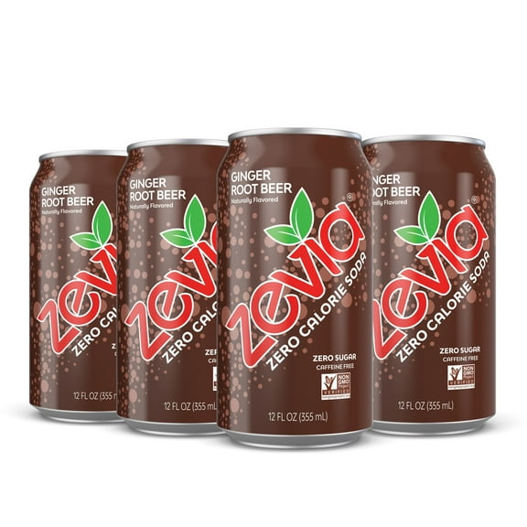 Zevia Zero Calorie, Gluten-Free Ginger Root Beer Soda Pop, 12 fl oz, 6 Pack Cans