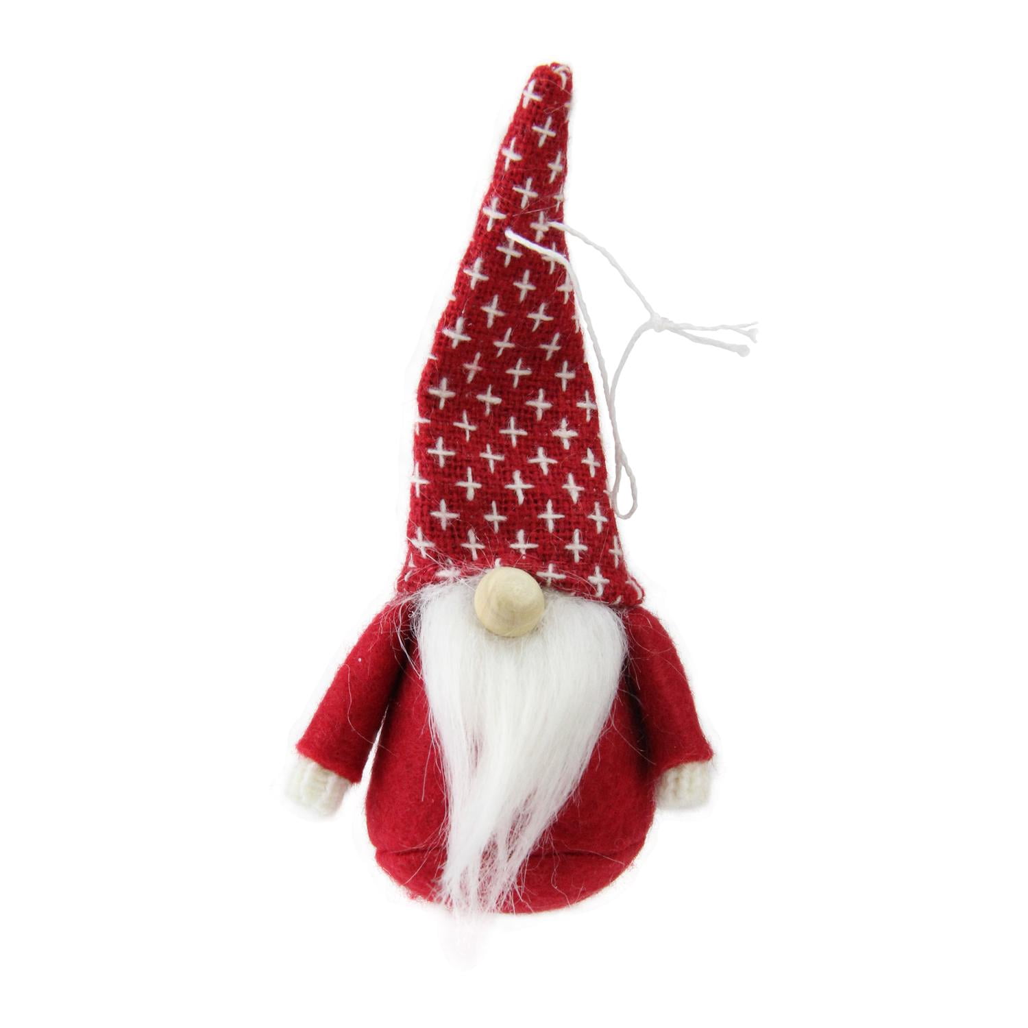 Set of 3 Red Brown and Gray Santa Gnome Christmas Ornament Decorations 4.5"