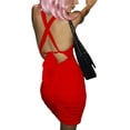 thumbnail image 2 of HLSOHJP Women's Cut Out Front Cocktail Dresses Sleeveless Crisscross Tie Back Bandage Bodycon Pleated Mini Cami Dress, 2 of 6