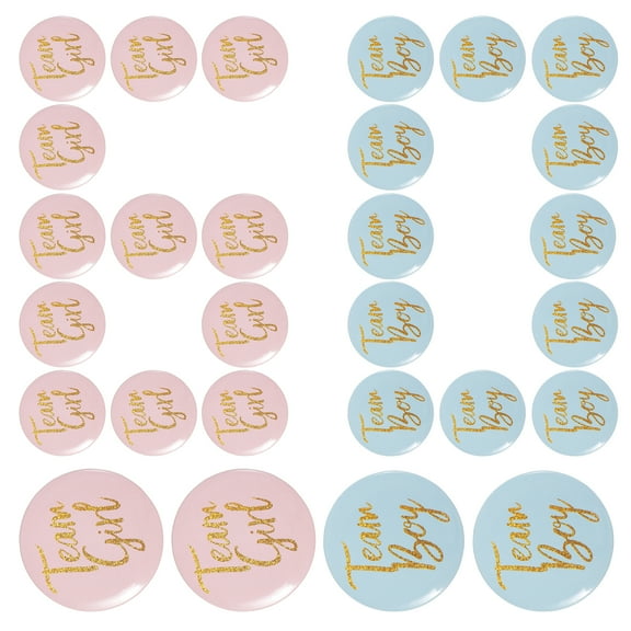 LINFANG 60 Pcs Gender Reveal Badge Team Girl or Boy Gender Reveal Button Pin Round Team Boy Girl Button Pin for Party Game Supplies