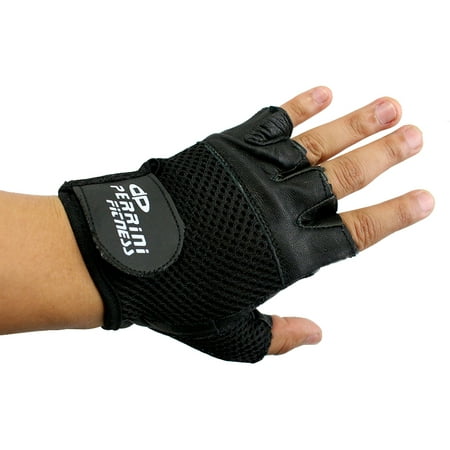 Perrini Leather Black Velcro Strap Weight Lifting Work Gloves All Size