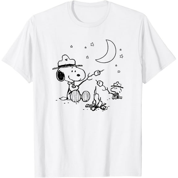 Snoopy & Woodstock Camping Tee – Peanuts-Inspired S’mores Graphic T-Shirt