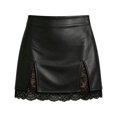 thumbnail image 7 of ZHOGXU Women's High Waist Mini Skirt Lace Hem Faux Leather Side Split Bodycon Skirts For Night Club,Black,XXL, 7 of 7