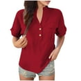 thumbnail image 2 of Clearance under 10$ Sevevn Women's V-Neck Casual Shirt Summer Deals Red L, 2 of 8