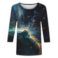 thumbnail image 3 of UPPADA Blouses Grande Taille pour Femmes Manches 3/4 Imprimé Floral Teinture Tee-Shirts Décontractés Tendance Col Rond Confortable Pull Tops Blouses Mignonnes d'Été Tops Manches 3/4 pour Femmes Offres, 3 of 5