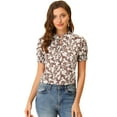 thumbnail image 1 of Blusa Floral Cuello Con Volantes Manga Corta Casual Top Para Mujer Rosa blanco M, 1 of 5