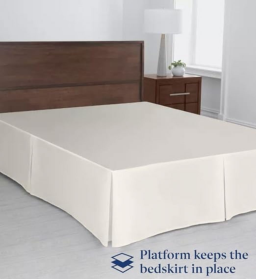 Hotel Quality Pleated Queen Bed Skirt with Split Corners – 10 Inch Tailored Drop Easy Fit - Pleated Dust Ruffle - 100% Microfiber Soft, Wrinkle-Free Box Pleated Bed Skirts - Ivory.