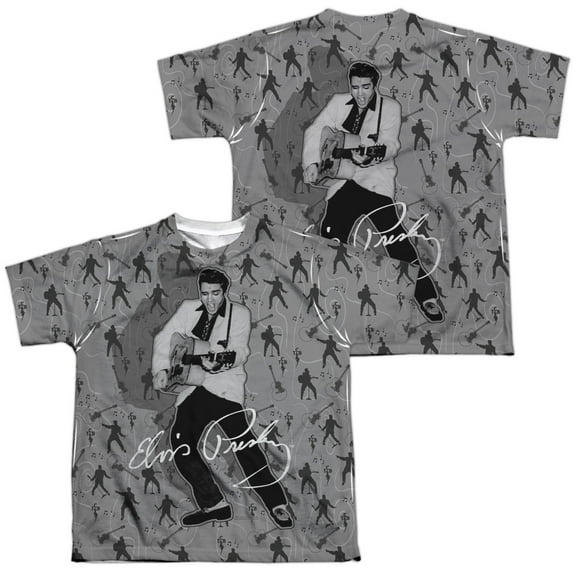 Elvis Presley Rockin All Over (Front/Back Print) Youth Sublimated Crew T-Shirt White