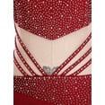 thumbnail image 6 of Haitryli Women's Tassels Latin Dance Costume Rhinestone Ballroom Jazz Dance Dress High Low Bodysuit Burgundy S, 6 of 7