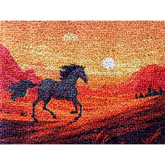 Easy DIY Latch Hook Rug Kits Running Horse under Sunset DIY Tapestry Crochet Hooking Mat Making Kits With Printed Pattern Canvas Needlework Kits 52x38cm （j-103)