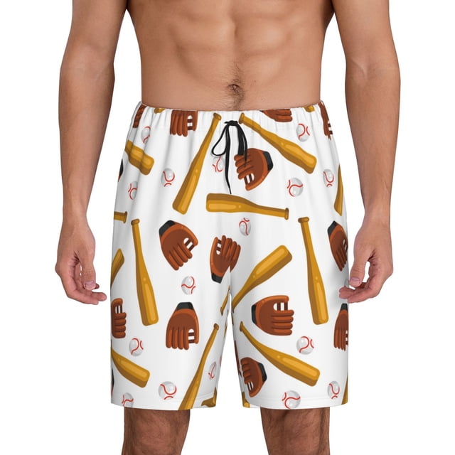 Balery Baseball Sport Pantalones cortos de pijama de punto de algodón para hombre con cinturilla y bolsillos-Large