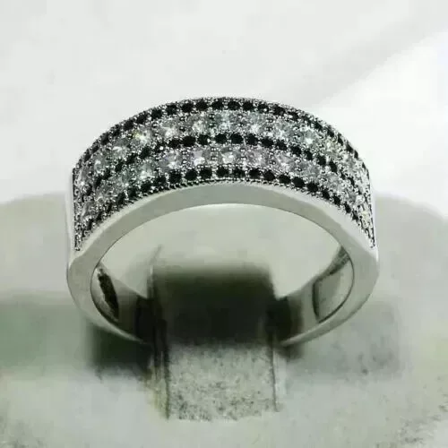 2.00Ct Round Cut Simulated Black Diamond Wedding Mens Pinky Band Ring 14K White Gold Plated 925 Sterling Silver