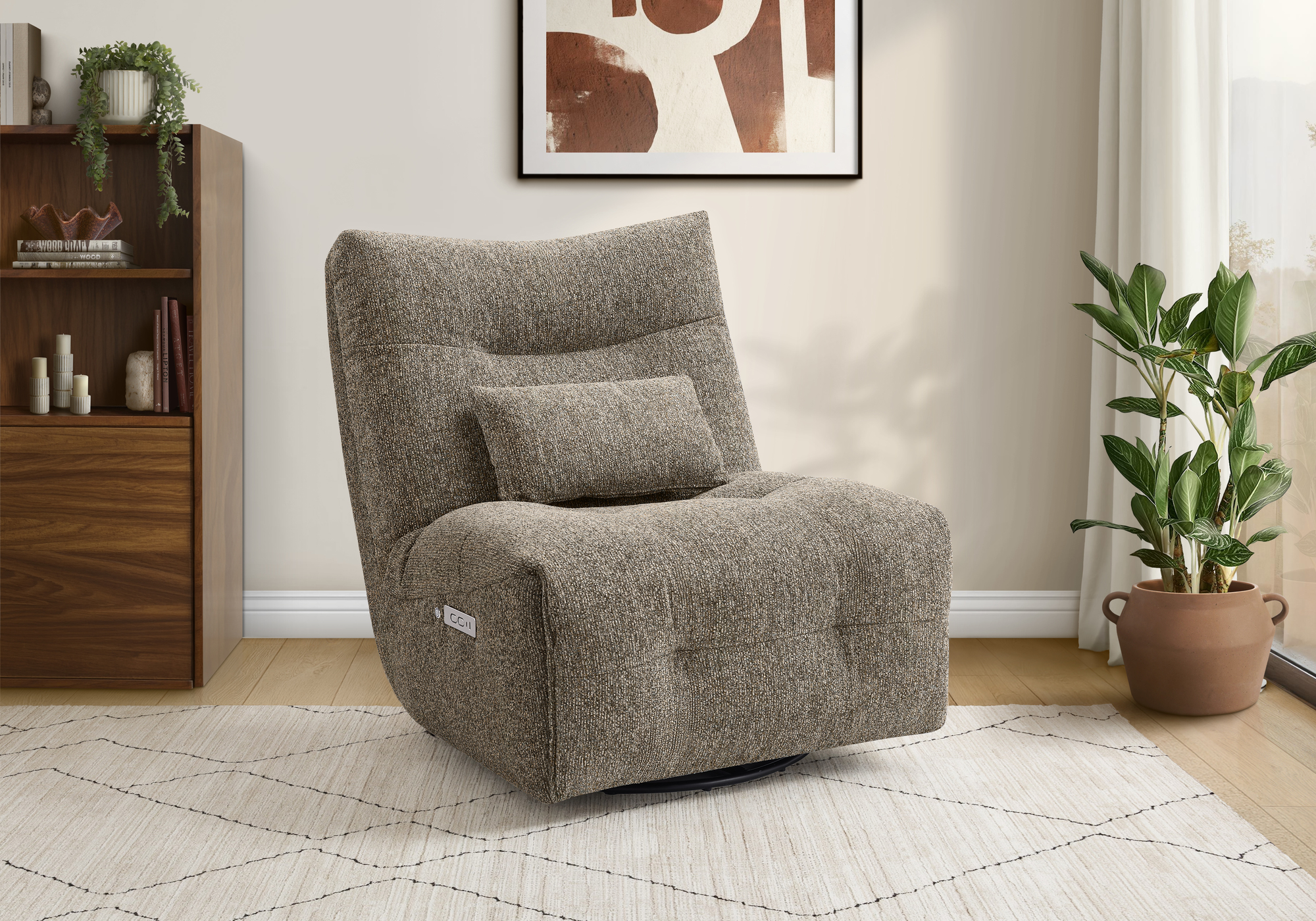 Monarch Specialties - I 8188 Reclining Chair, 35" Wide, Swivel, Glider, Light Brown Fabric