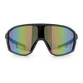thumbnail image 3 of Mens Oversized Shield Color Mirror Sport Wrap Plastic MTB Rectangle Sunglasses Grey - Pink Rainbow Mirror, 3 of 7