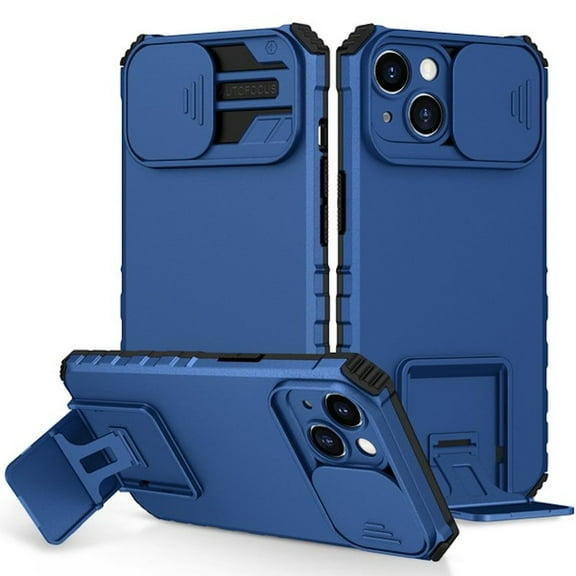 Camera Privacy Cover Hybrid Case with Kickstand for iPhone 14 - Navy Blue