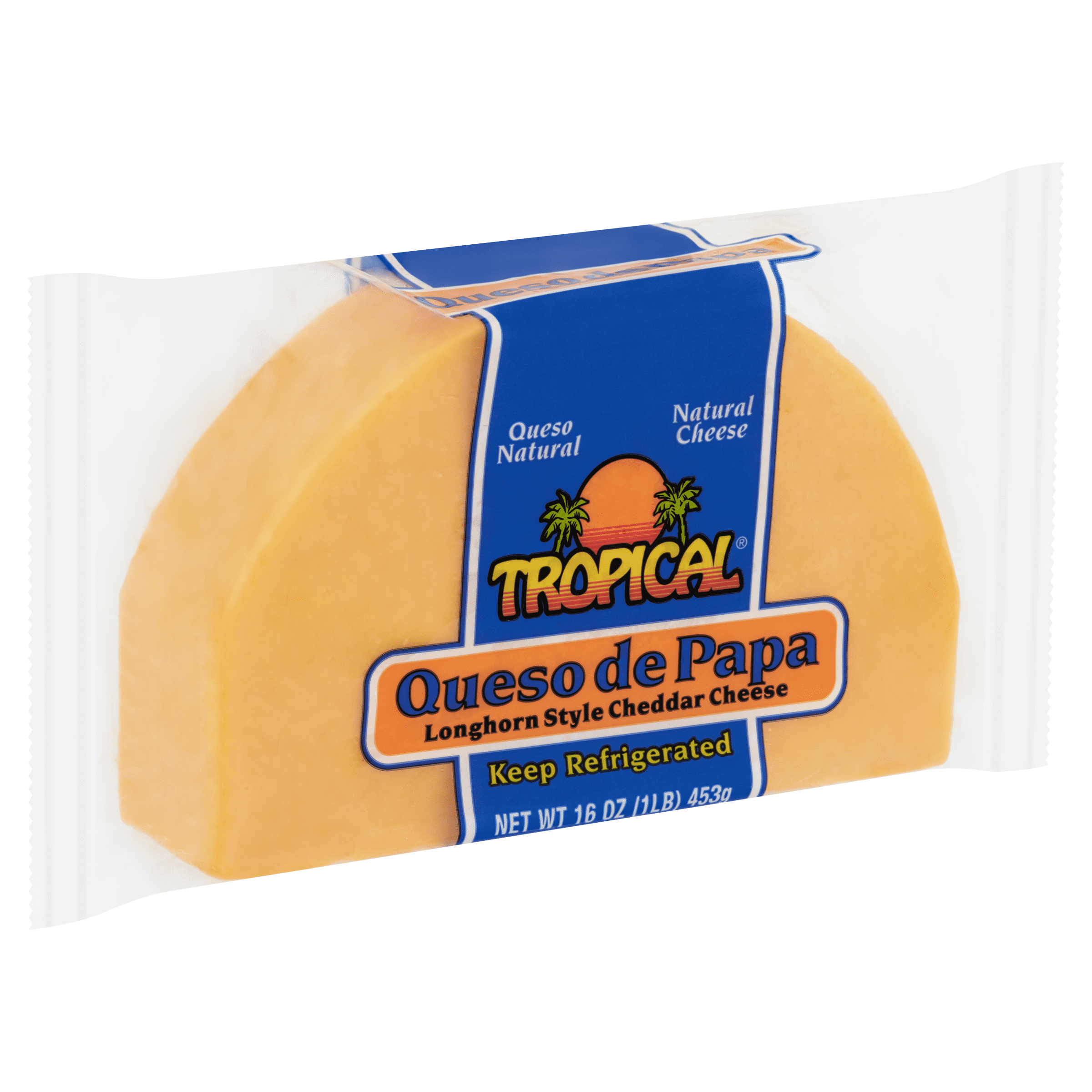 Tropical Cheese Queso De Papa Longhorn Style Mild Cheddar, 16oz, Refrigerated