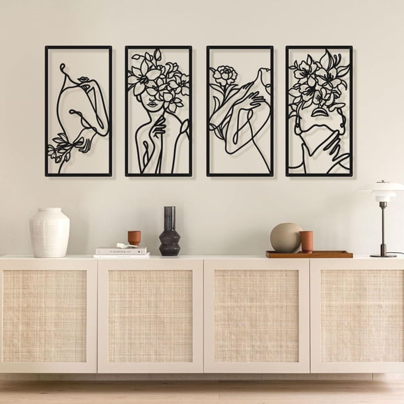 Decoración de pared Bakovity de metal negro abstracto para mujer, 43 x 22 cm, 4 unidades