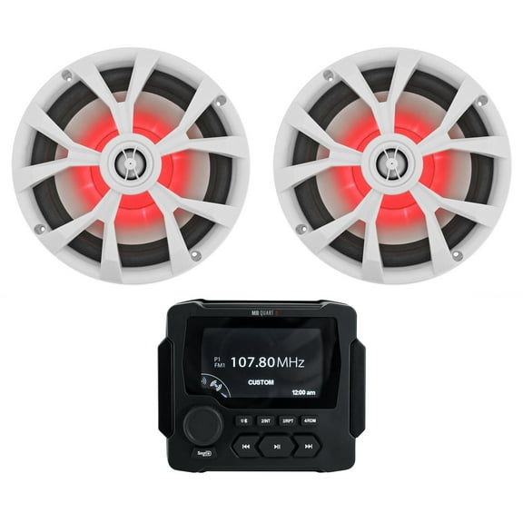 MB Quart GMR-LED Marine/Boat Receiver w/Bluetooth/USB (2) 8" White LED Speakers