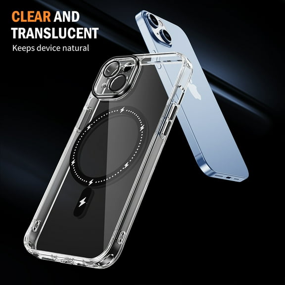 Phone Case for Apple iPhone 15 (6.1") Magnetic Hybrid Compatible with MagSafe High Quality Full Raised Camera Lens Protection Cover [ Clear   Black ]