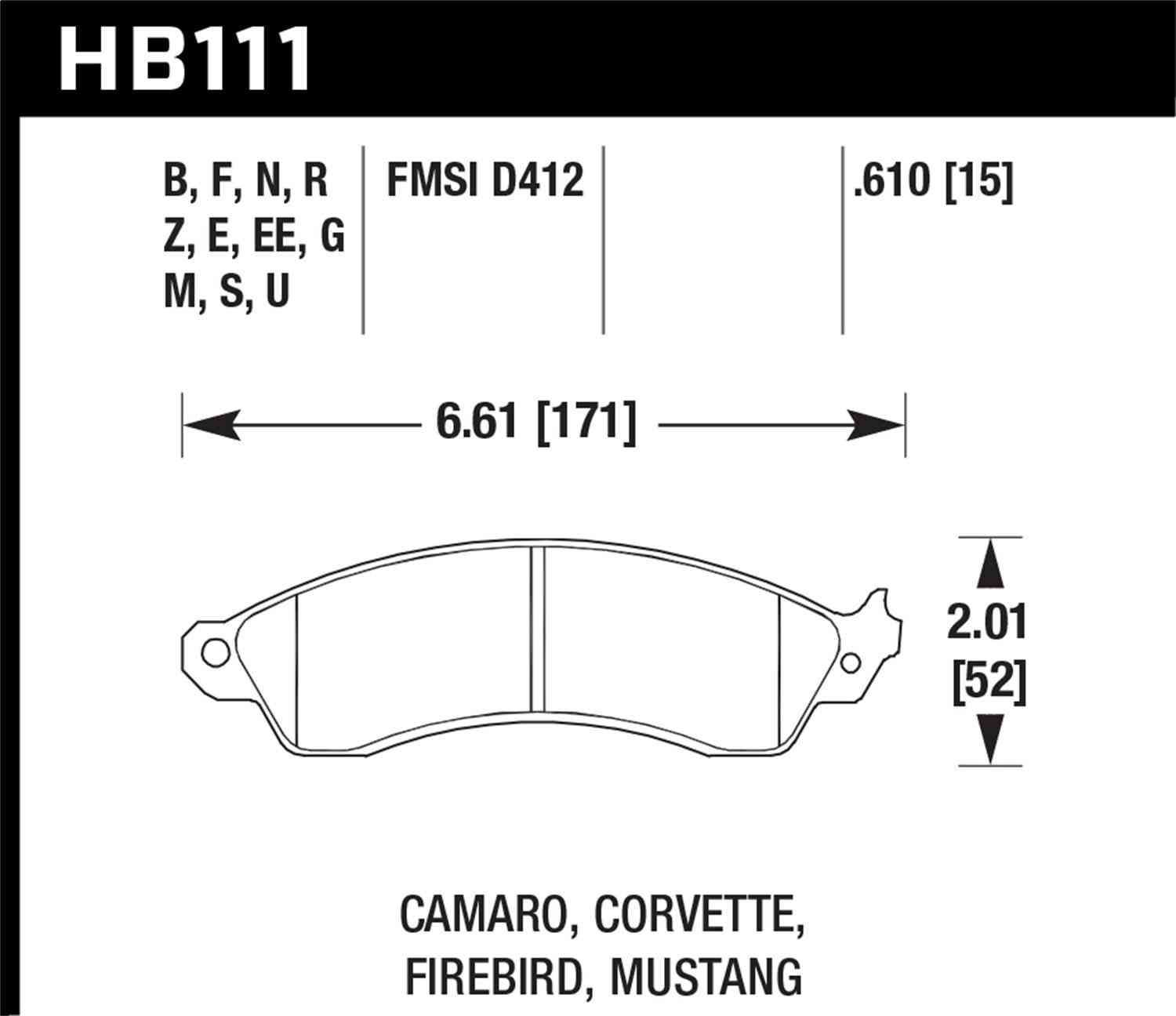 Hawk Performance HB111E.610 Brake Pads - Blue 9012 Compound - Set of 4 Fits select: 1988-1996 CHEVROLET CORVETTE, 1988-1992 CHEVROLET CAMARO
