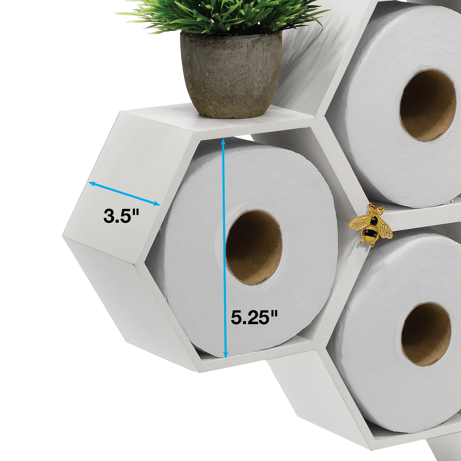 Excello Global Products Honeycomb Toilet Paper Holder with Bees - Holds 9 Rolls - Multiple Configurations, White