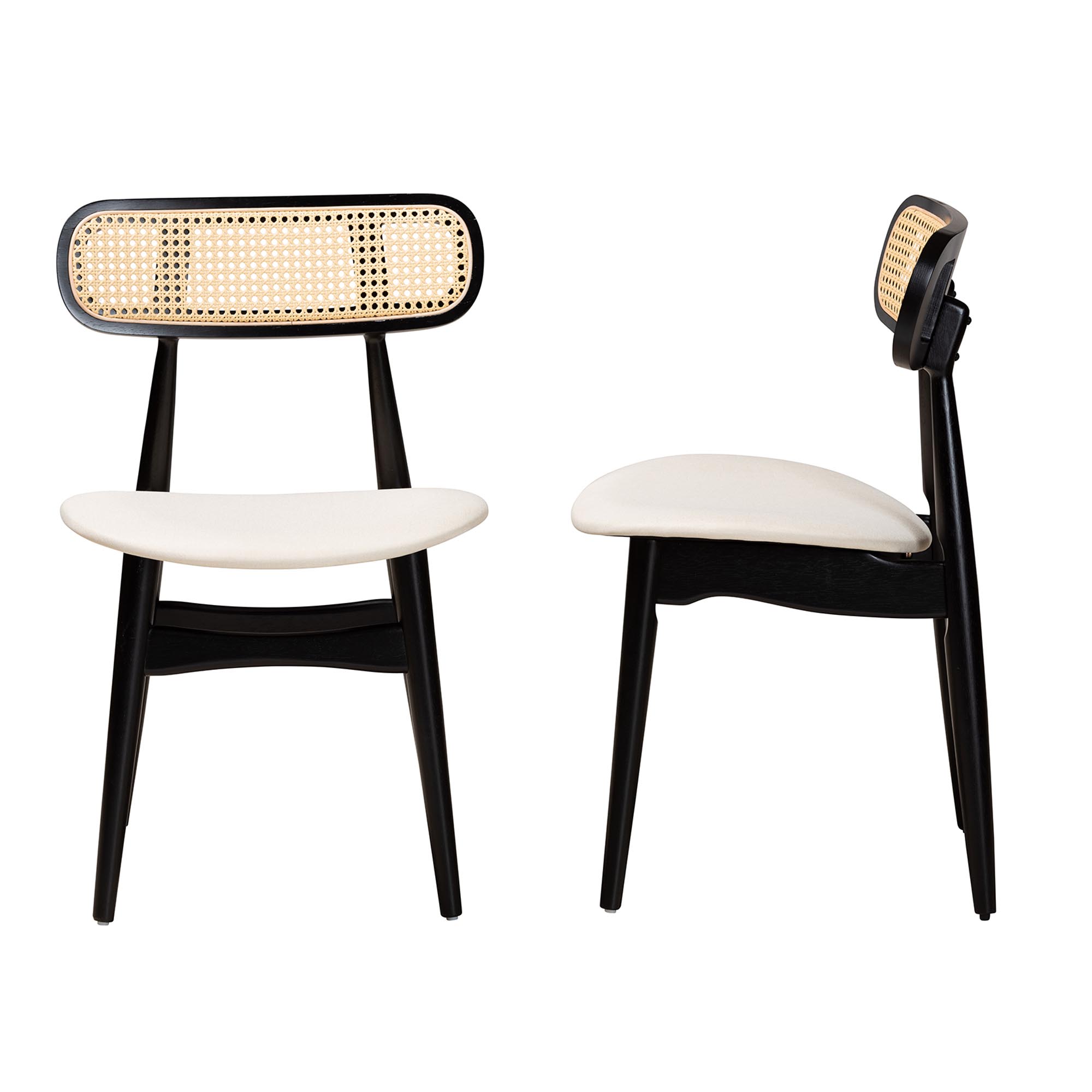 Baxton Studio Tarana Mid-Century Modern Cream Fabric and Black Finished Wood 2-Piece Dining Chair Set