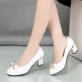thumbnail image 2 of Women's Mid-Heel Pumps, Patent Leather Bow-Knot Slip-On Shoes, Comfortable Wide Width Casual Dress Shoes for Office Daily Work, Black/White/Nude, 2 of 10