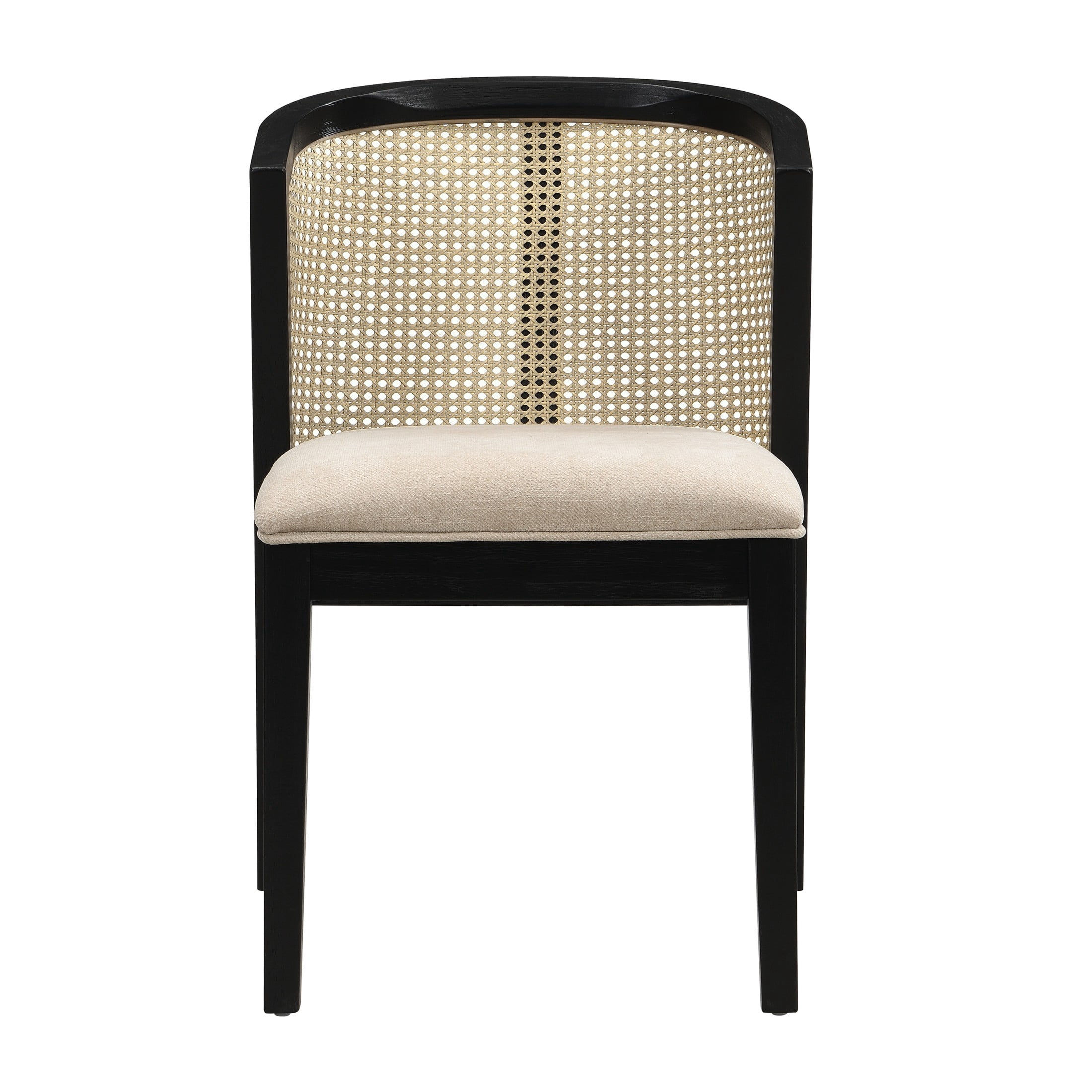 Christopher Knight Home Wood Dining Chairs with Cane Rattan Backrest, Black+Beige, Set of 2