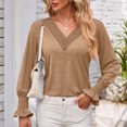 thumbnail image 6 of AherBiu Spring Causal Tops for Women Long Sleeve Crochet V Neck Comfy Loose Tshirt Tunic Blouse, 6 of 7