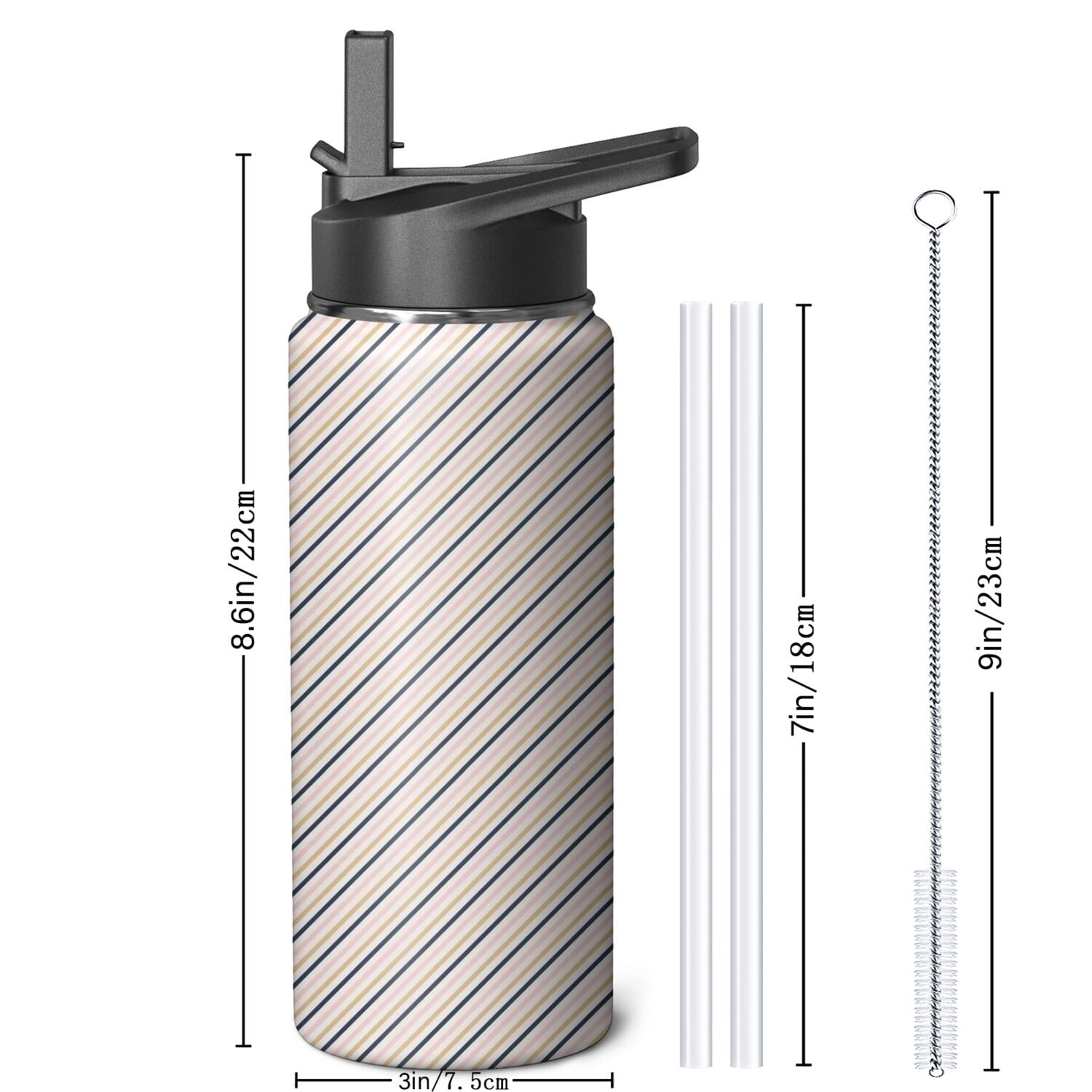Modern 18 oz Insulated Stainless Steel Water Bottle with Straw & Cleaning Brush , Leakproof, BPA-Free, 304 Stainless Steel, Wide Mouth, Travel Mug for Car, Gym, Office