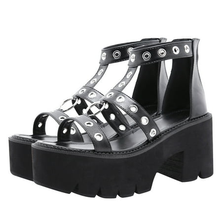 

Sandals Block High Chunky Heel Heeled Sandal Fashion Lady Footwear Lug Thick Sole Open Toed T Strap Heels Platform