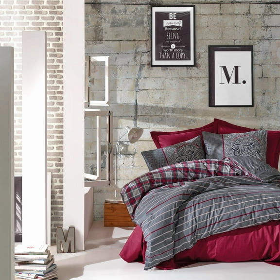 SUSSEXHOME Winter Wine in Chicago 0 Cotton Duvet Cover Set Claret, Full Size Duvet Cover, 1 Duvet Cover, 1 Fitted Sheet and 2 Pillowcases, Iron Safe, Hypoallergenic, Breathable Bedding Set