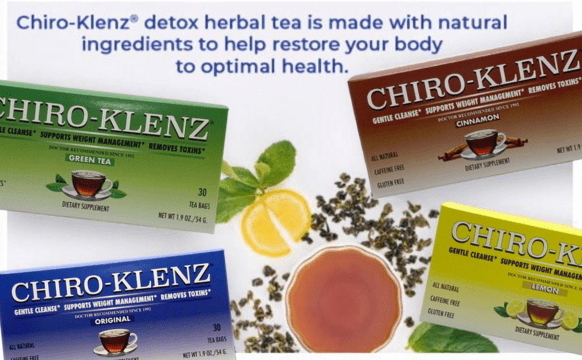 Chiro-Klenz With Green Tea  - Natural Herbal Tea for Detox, Constipation and Bloating Relief - No Sugar, Caffeine, or Gluten
