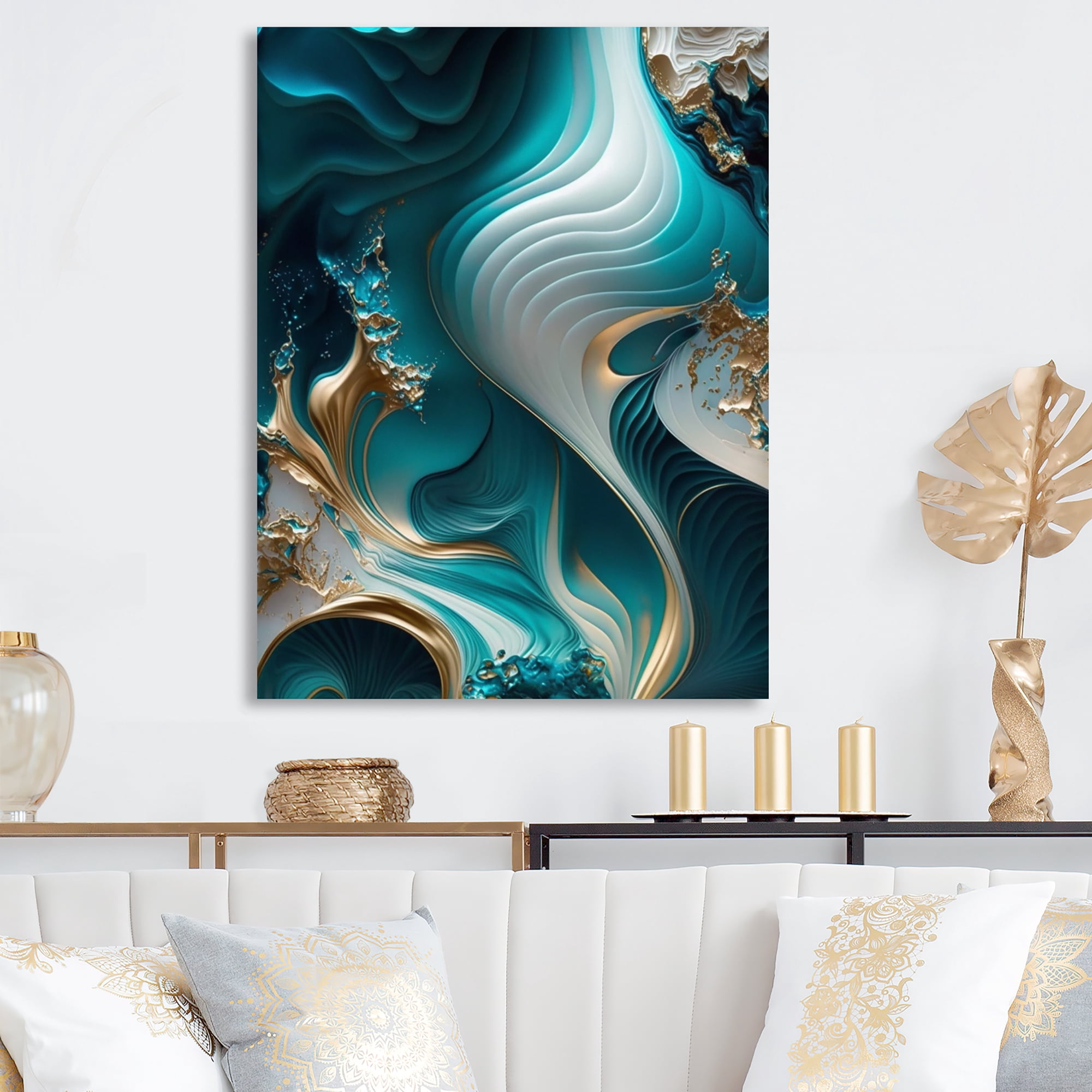 Designart Abstract Geode Turquoise II Canvas Wall Art