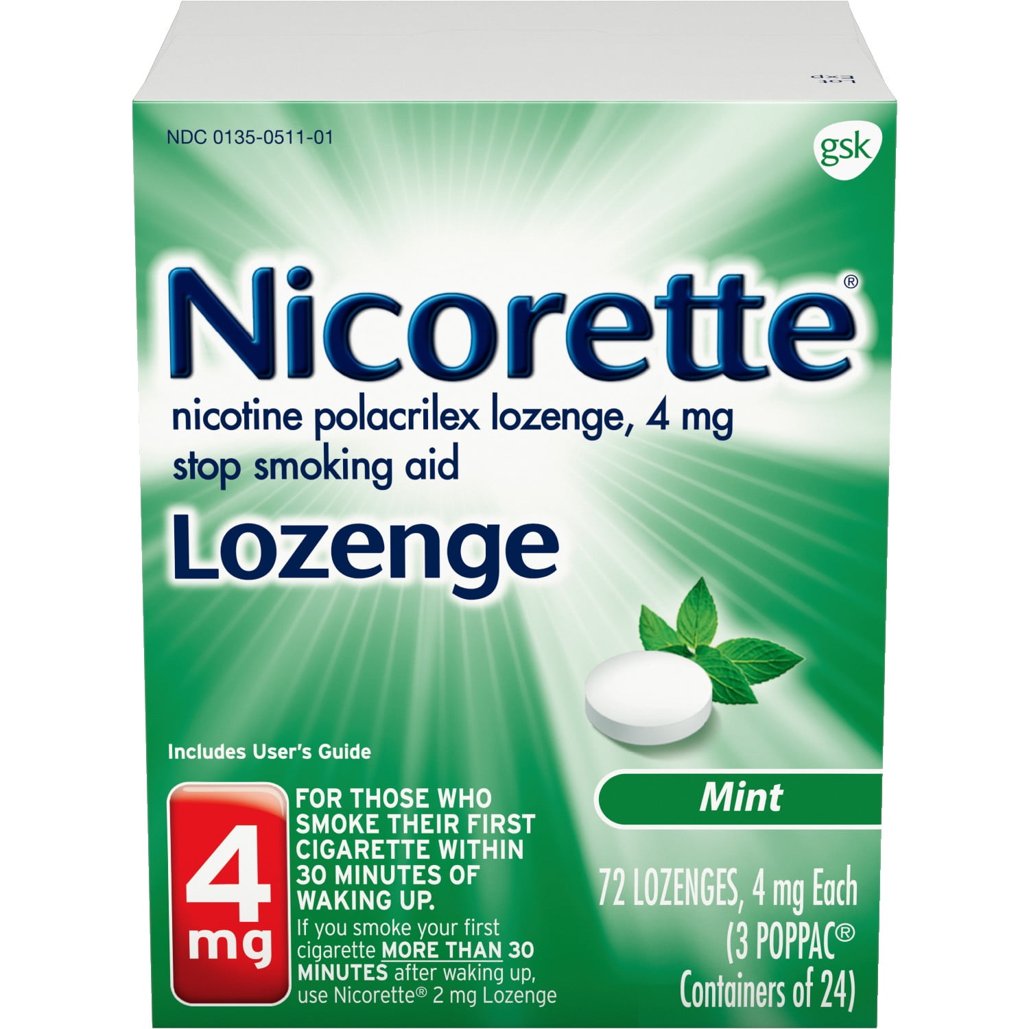 Nicorette Mini Nicotine Lozenges to Stop Smoking, 4mg, Mint Flavor 72