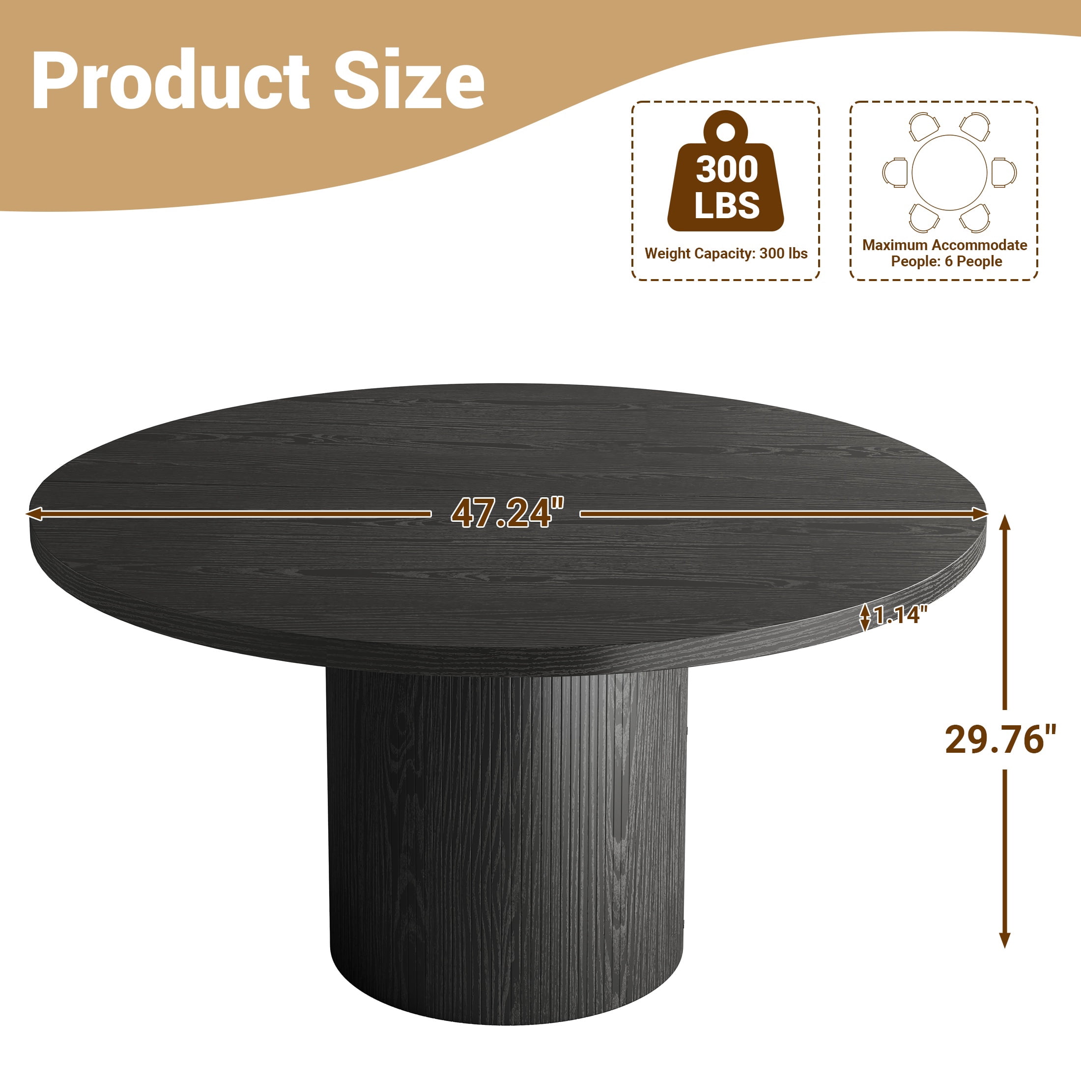 UHOMEPRO Round Dining Table, 47" Circle Kitchen Table for 4-6, Farmhouse Dining Room Table with Sturdy Wood Strip Base, Modern Dining Table for Dining Room Living Room, Black(Only Table)