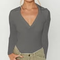 thumbnail image 2 of Lufly Tank Tops for Women Sexly Long Sleeve Tops Solid Tight Cotton Rib Racerback Deep V Neck Vest,Gray,S, 2 of 5