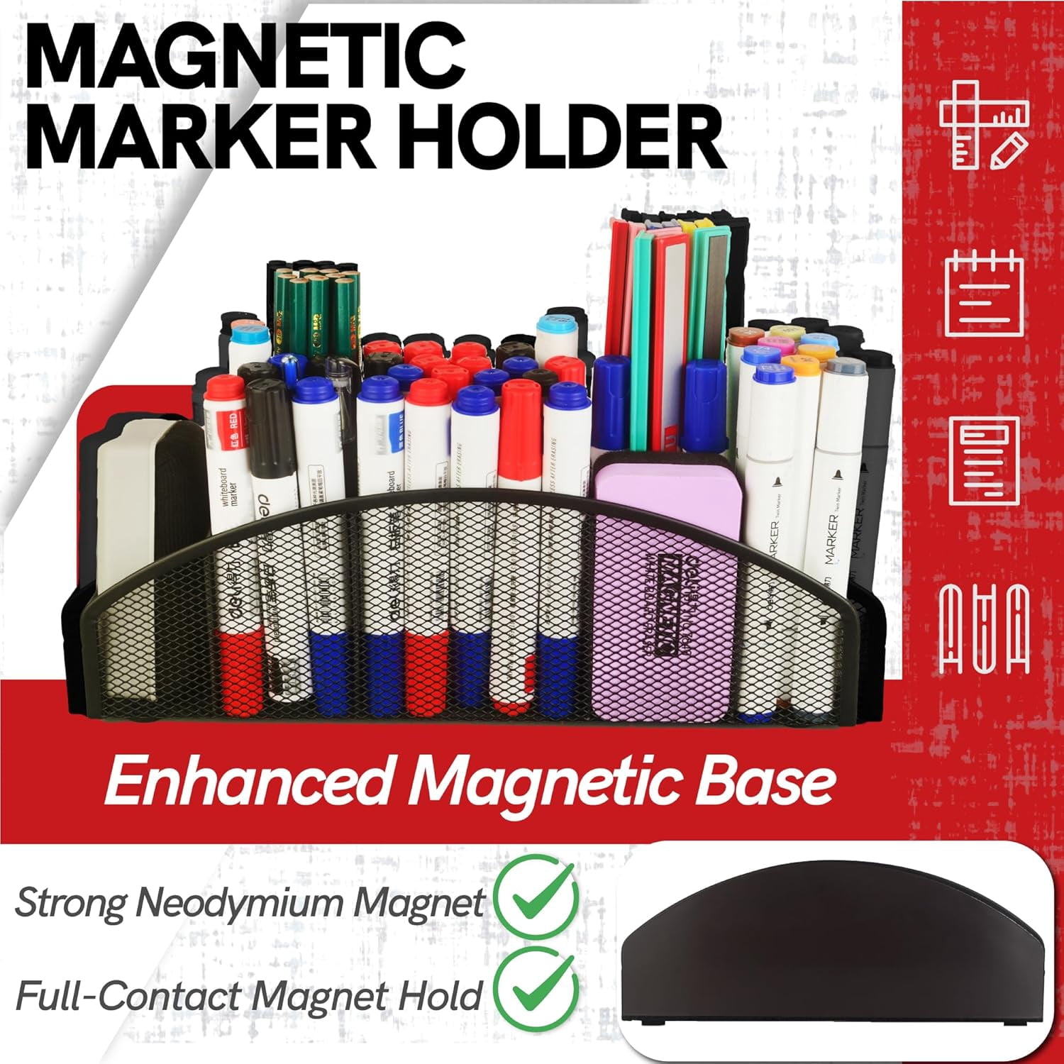 ABPETE Heavy Duty Magnetic Storage Holder,5 Slots Magnetic Marker Storage Rack,10inch Large Magnetic Pen Holder for Whiteboard,Locker,Workshop(1 Pack)