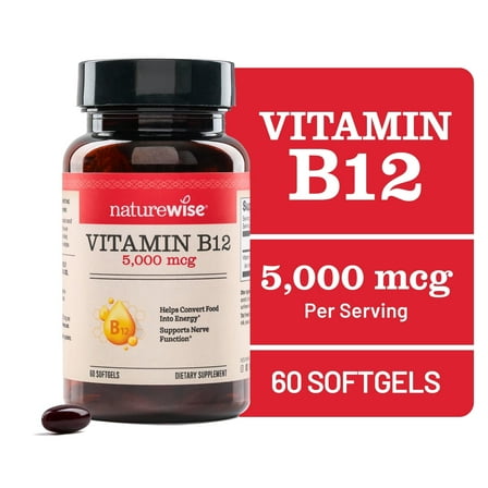 NatureWise Vitamin B12 5000 mcg - Extra Strength - Non-GMO - 60 Softgels[60-Day Supply]