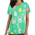 thumbnail image 2 of lcziwo Womens Easter Scrub Tops Cute Bunny Egg Graphic Tees Shirts Short Sleeve V Neck Stretchy Holiday Nurse Working Uniform with Pockets Green XL Ofertas en Walmart, 2 of 5