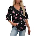 thumbnail image 1 of TaTaai Fashion Loose Fit Women Top Soft Smooth Short Sleeve V Neck Double Layer Ruffle Sleeve Design Non See Through Stretch Casual Daily Office Wear Gift, 1 of 7