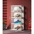 thumbnail image 4 of HYLA Shoe Box Basketball Shoe Storage Organizer, LED Transparent Plastic Stackable Side Drop Front Display Foldable Sneaker Containers Bins, 4 of 6