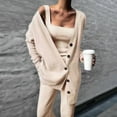 thumbnail image 3 of Women'S 3 Piece Knit Lounge Set Long Sleeve Cardigan Sleeveless Top Pants Sweatsuit Khaki M, 3 of 9
