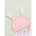 thumbnail image 5 of Bagilaanoe Newborn Baby Girl Easter Jumpsuit Rabbit Letter Print Long Sleeve Bodysuit + Hat 3M 6M 9M 12M Infant One Piece Romper, 5 of 7