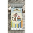 thumbnail image 3 of Ambesonne Birthday Party Quilted Bedspread Set 2 Pcs, Cat with Cake, Twin Size, Pale Blue White, 3 of 3