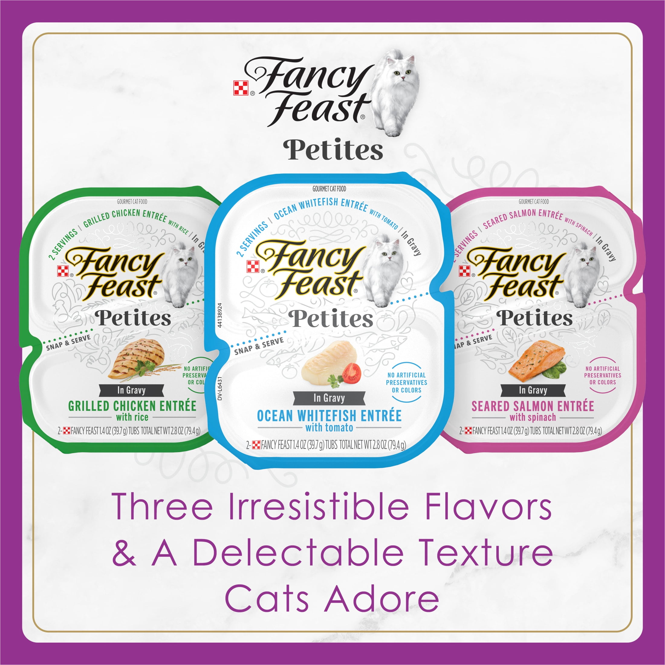 Purina Fancy Feast Petites Kitten Food, Wet Cat Food, Gravy Collections, 24 Entrees, 1.4 oz Tubs