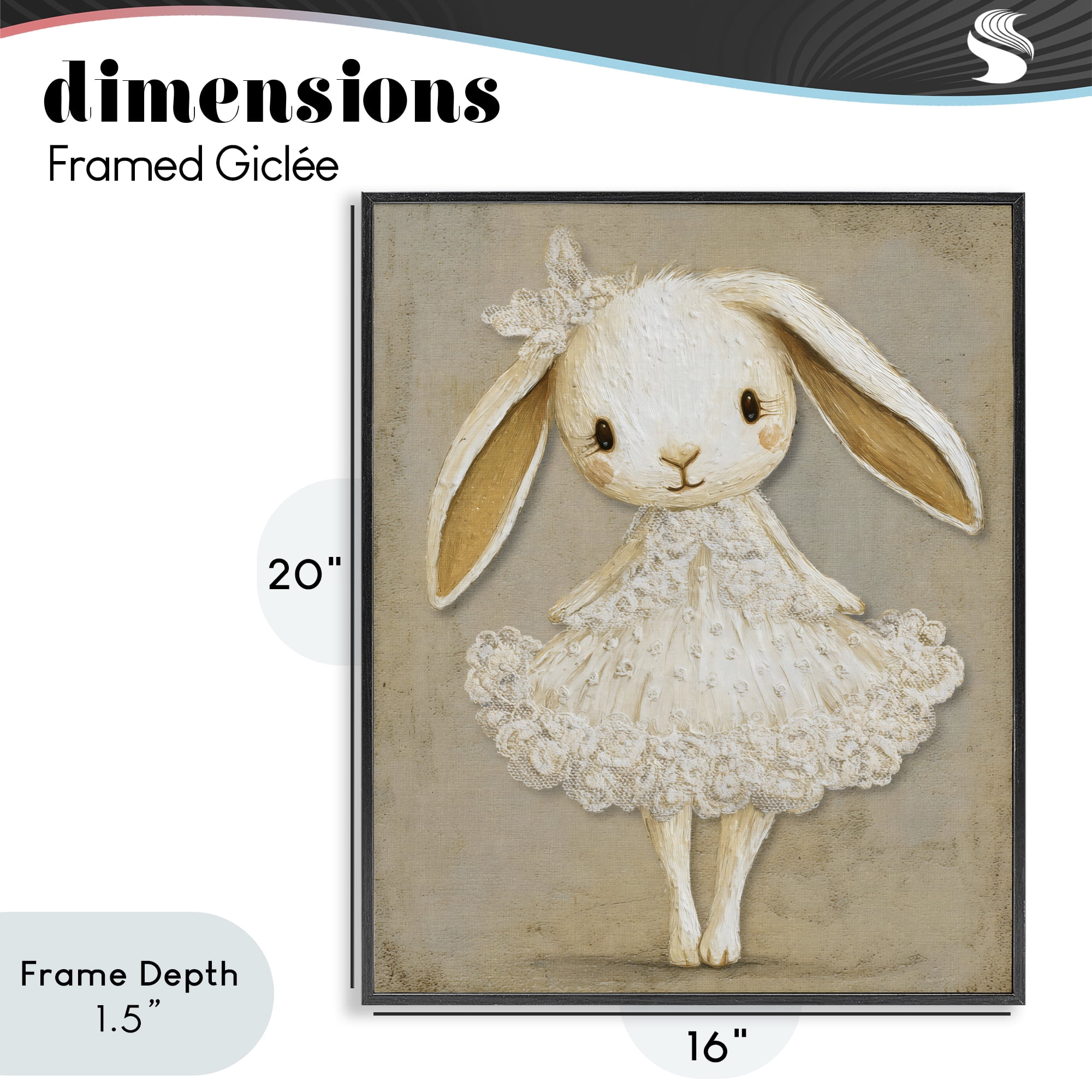 Stupell Industries Ballerina Bunny in Lace Dress Black Framed Giclee Art, design by Ink Drop Loft