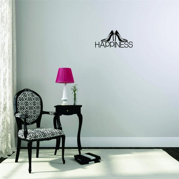 Custom Wall Decal - Peel & Stick Sticker Shoe Happiness Quote Bedroom Closet Home Decor Picture Art 20 x 40 Inches