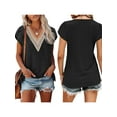 thumbnail image 4 of Liacowi Women's Summer T-Shirts Short Sleeve Lace V Neck Solid Color Loose Fit Tops, 4 of 5